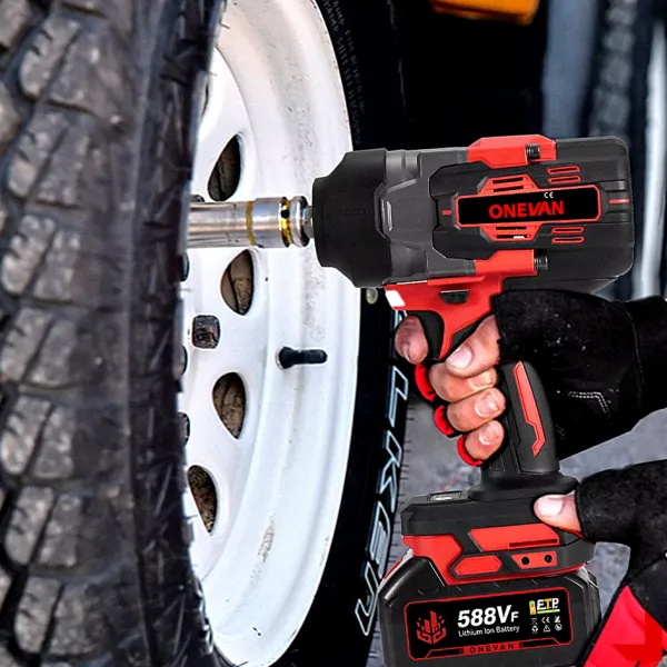 ONEVAN 2800N.M 2800W bezuhlíkový elektrický rázový uťahovák 1/2" palcový vhodný pre batériu Makita 18V + 10 ks gola sada v cene, kufor červeno čierna farba