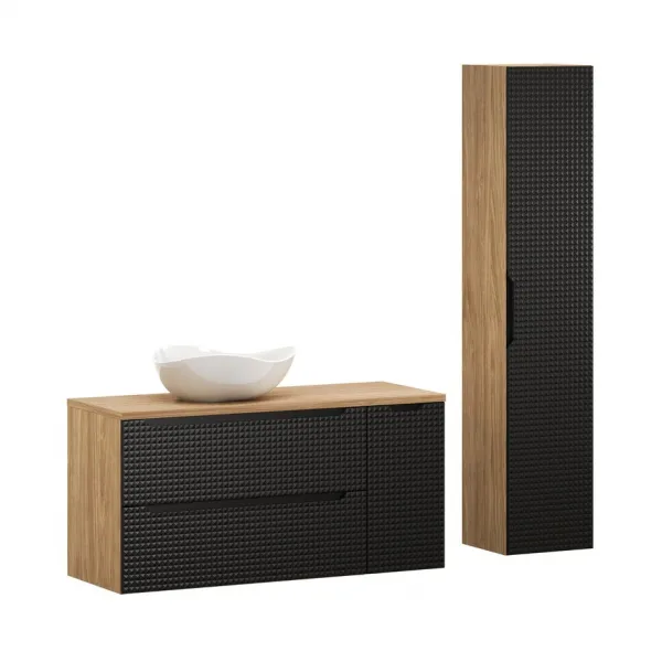 Comad Závesná skrinka pod umývadlo Luxor Black s doskou 120 cm čierna/dub olejovaný