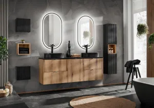 Comad Závesná skrinka pod umývadlo Nova Oak s doskou 100 cm čierna/dub evoke