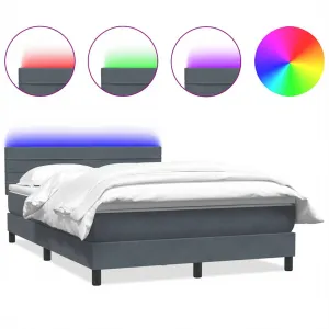 vidaXL Posteľný rám boxspring s matracom a LED tmavosivý 140x220 cm zamat