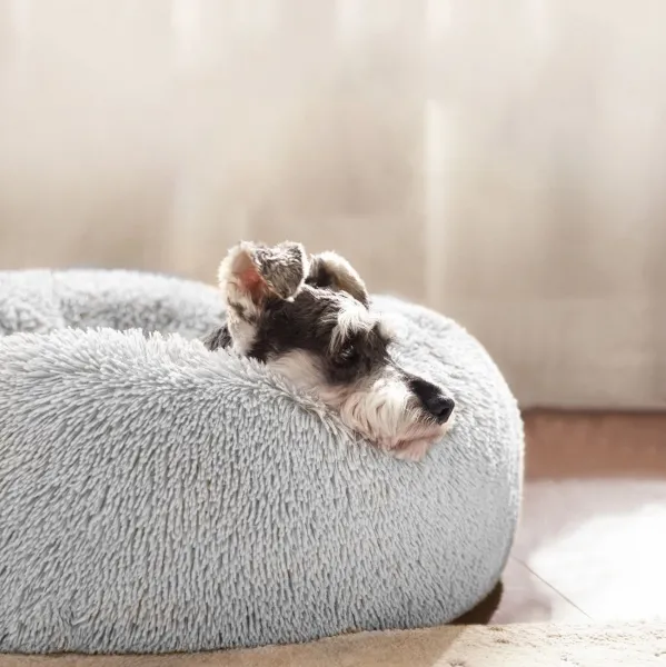 PuppyJoy Okrúhly pelech pre psov a mačky Plyšový veľ. M 80 cm svetlosivý