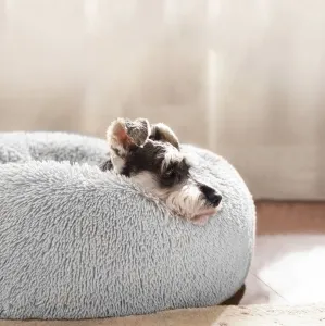 PuppyJoy Okrúhly pelech pre psov a mačky Plyšový veľ. M 80 cm svetlosivý