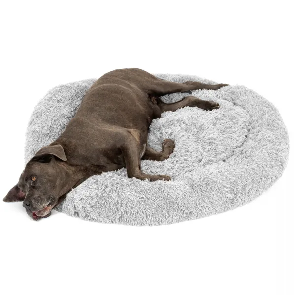 PuppyJoy Okrúhly plyšový pelech pre psov a mačky PLUSH veľ. L 100 cm svetlosivý