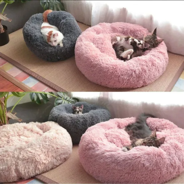 PuppyJoy Okrúhly plyšový pelech pre psov a mačky PLUSH veľ. L 100 cm svetlosivý