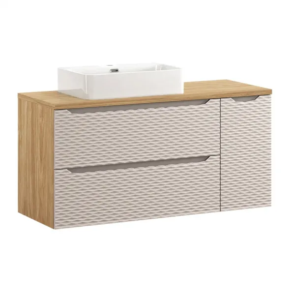 Comad Závesná skrinka pod umývadlo Ocean s doskou 120 cm béžová/dub olejovaný