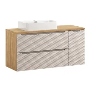 Comad Závesná skrinka pod umývadlo Ocean s doskou 120 cm béžová/dub olejovaný