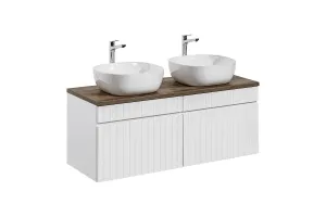 Comad Závesná skrinka pod umývadlo Iconic s doskou 120 cm biela/dub santa fe vintage