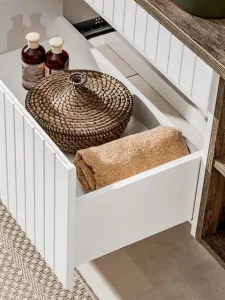 Comad Závesná skrinka pod umývadlo Iconic s doskou 120 cm biela/dub santa fe vintage