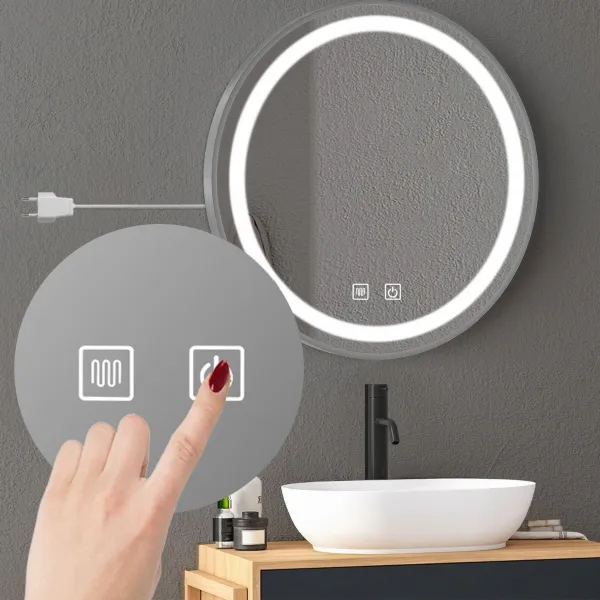 Tutumi Kulaté dotykové zrcadlo s LED osvětlením MMJ 80 cm stříbrné