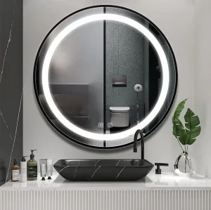 Tutumi Kulaté dotykové zrcadlo s LED osvětlením MMJ Black 80 cm černé
