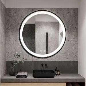 Tutumi Kulaté dotykové zrcadlo s LED osvětlením MMJ 90 cm černé