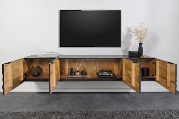 LuxD Dizajnový závesný TV stolík Shayla 200 cm čierne mango