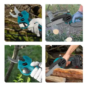 OneVAn / Newbeny Bezuhlíkové elektrické záhradné nožnice strih 30 mm / Bezuhlíková 6 palcová píla AKU záhradné náradie na obrábanie dreva pre 18V batériu Makita + 6"reťaz zadarmo