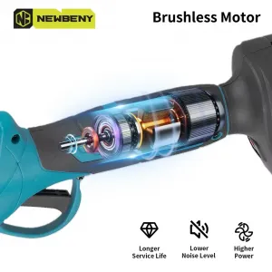 OneVAn / Newbeny Bezuhlíkové elektrické záhradné nožnice strih 30 mm / Bezuhlíková 6 palcová píla AKU záhradné náradie na obrábanie dreva pre 18V batériu Makita + 6"reťaz zadarmo