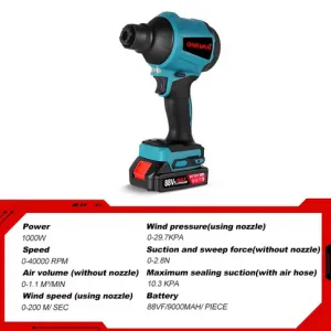 ONEVAN 40000RPM 1000W akumulátorové dúchadlo,ofukovač, vyfukovač, fúkač, vákuovač. Náradie pre 18V batériu Makita