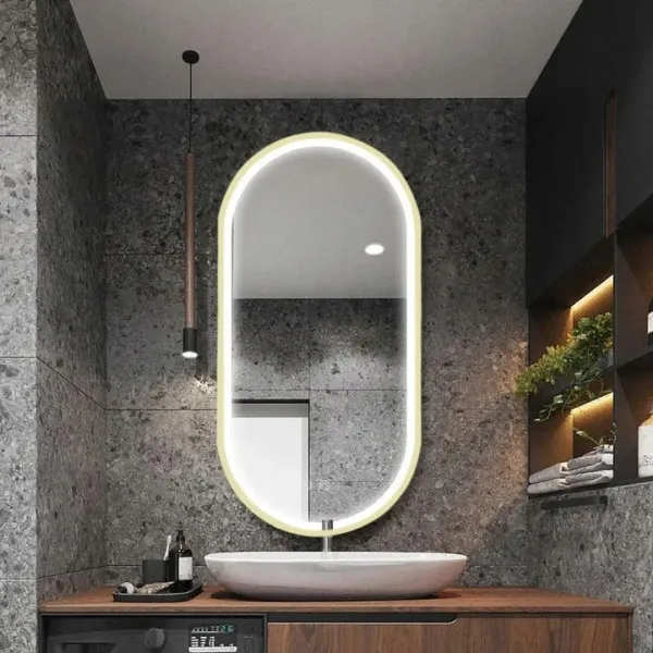 Tutumi Oválné dotykové zrcadlo s LED osvětlením OVL I. 50x100 cm zlaté