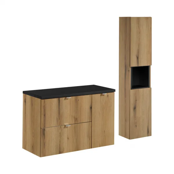Comad Závesná skrinka pod umývadlo Nova Oak 90 cm čierna/dub coast evoke