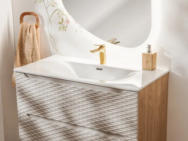 Comad Závesná skrinka Ocean so zápustným umývadlom 70 cm béžová/dub olejovaný