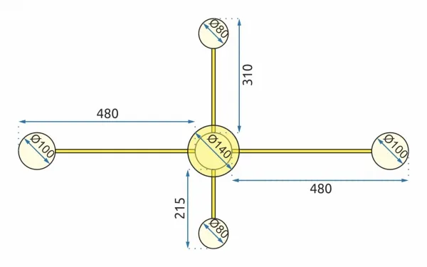 TooLight Stropné svietidlo Elegant Štyri LED zlaté