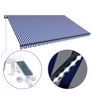 vidaXL Markíza so senzorom vetra a LED 500x300 cm modrá a biela