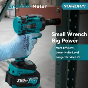 OneVan / Yofidra Rázový bezuhlíkový elektrický kľúč s 1/2" 1000 Nm vhodný pre batériu MAKITA 18V v kufríku+4 ks gola sada