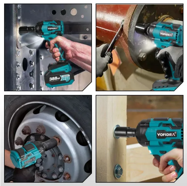 OneVan / Yofidra Rázový bezuhlíkový elektrický kľúč s 1/2" 1000 Nm vhodný pre batériu MAKITA 18V v kufríku+4 ks gola sada