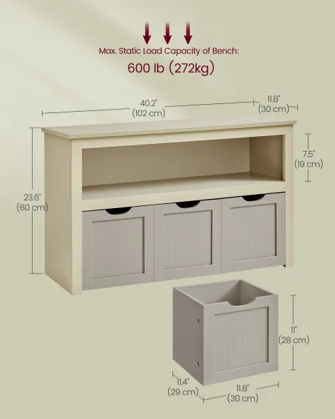 VASAGLE Skriňa s 3 úložnými boxmi 102 x 60 x 30 cm béžová