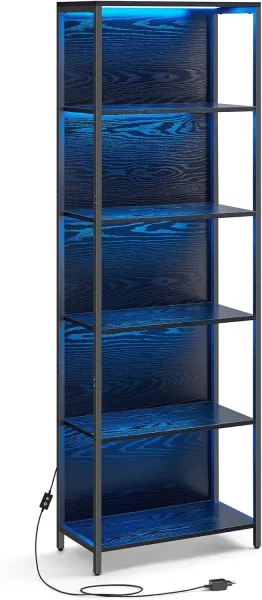 VASAGLE Regál s LED osvetlením políc 60 x 179 x 30 cm čierny