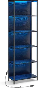 VASAGLE Regál s LED osvetlením políc 60 x 179 x 30 cm čierny