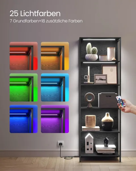 VASAGLE Regál s LED osvetlením políc 60 x 179 x 30 cm čierny