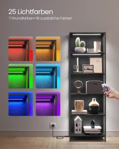 VASAGLE Regál s LED osvetlením políc 60 x 179 x 30 cm čierny