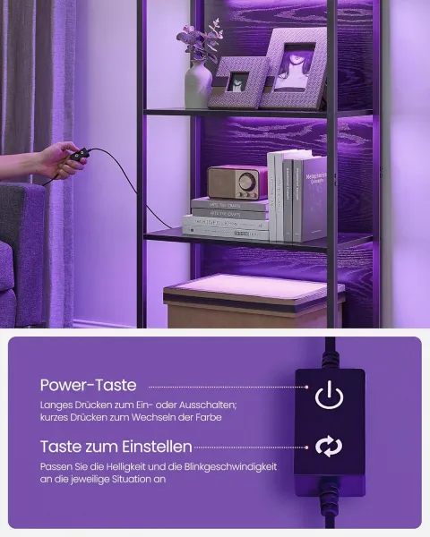 VASAGLE Regál s LED osvetlením políc 60 x 179 x 30 cm čierny