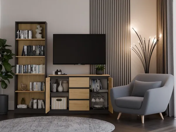 TP Living Komoda TWO DEE 120 cm antracitová/dub artisan