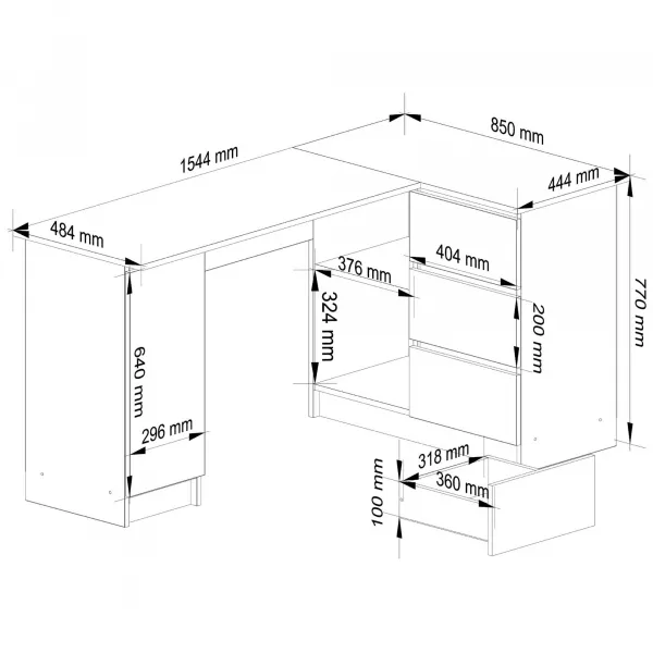 Ak furniture Rohový písací stôl B20 155 cm bílý pravý