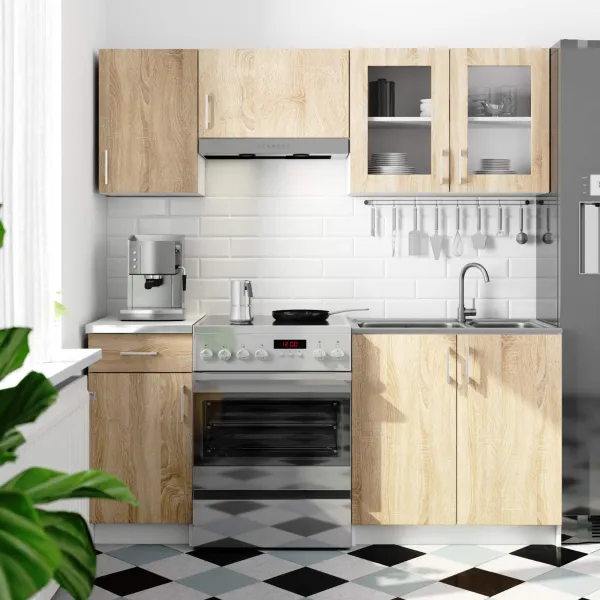 Ak furniture Kuchyňská linka Olivie 1,8 m prosklená bílá/dub sonoma