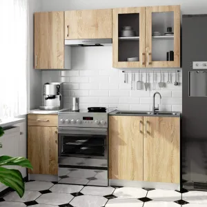 Ak furniture Kuchyňská linka Olivie 1,8 m  H720 prosklená bílá/dub sonoma