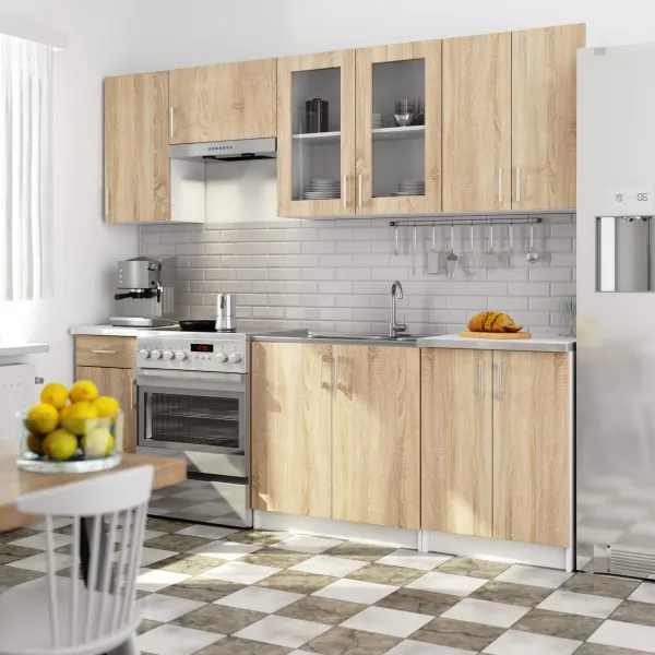 Ak furniture Kuchyňská linka Lima 240 cm prosklená bílá/dub sonoma