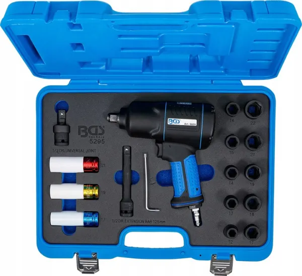 BGS Technics Sada pneumatického rázového uťahováku 1200 Nm 1/2" a nadstavcov - 16 dielna