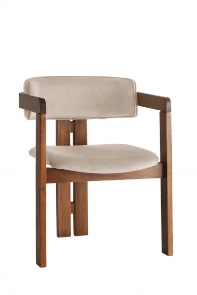 Kalune Design Jedálenská stolička CO Zamat z masívu béžová/orech