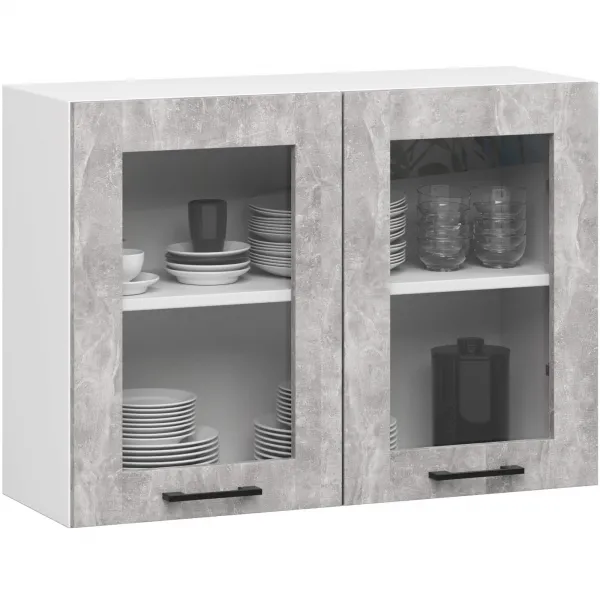 Ak furniture Kuchyňská linka Olivie 2,4 m prosklená beton
