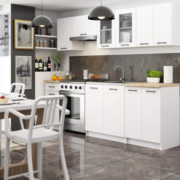 Ak furniture Kuchyňská linka Olivie 2,4 m prosklená dub sonoma/bílá