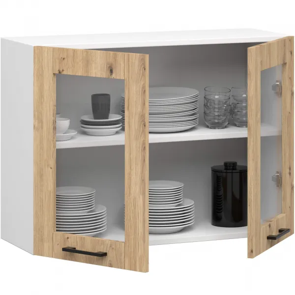 Ak furniture Závesná kuchynská skrinka OLIVIE W 80x58 cm matná biela/dub remeselný