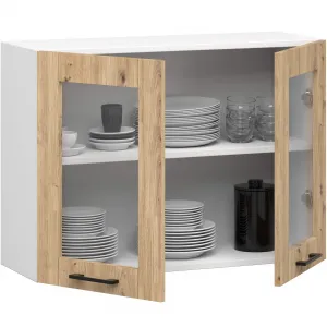 Ak furniture Závesná kuchynská skrinka OLIVIE W 80x58 cm matná biela/dub remeselný