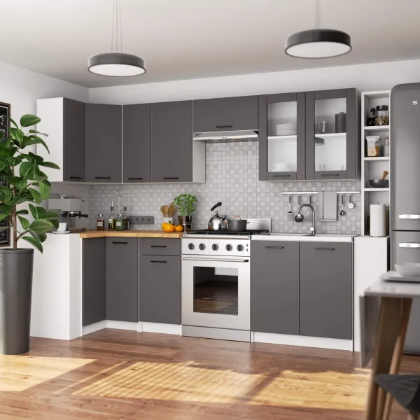 Ak furniture Závesná kuchynská skrinka OLIVIE W 80x72 cm matná biela/matná grafitovo šedá