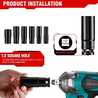 OneVan 12 kusová sada nástrčných kľúčov / gola nástrojov pre rázové uťahovače 1/2"