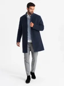 Elegantný kabát pre pánov s asymetrickým zapínaním tmavo modrý