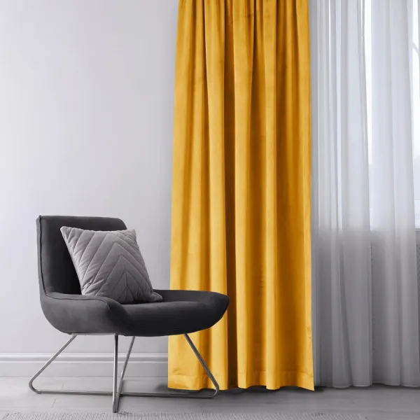 Záves AmeliaHome Velvet s priechodkami horčicový, veľkosť 140x270