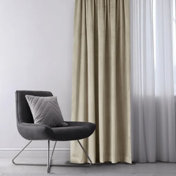 Záves AmeliaHome Velvet s multifunkčnou páskou 140x245 cm béžový, veľkosť 140x245