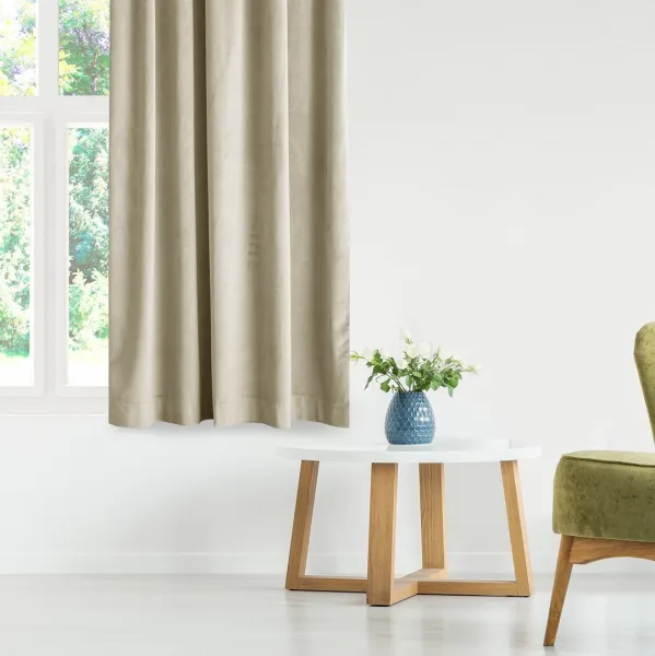 Záves AmeliaHome Velvet s multifunkčnou páskou 140x245 cm béžový, veľkosť 140x245