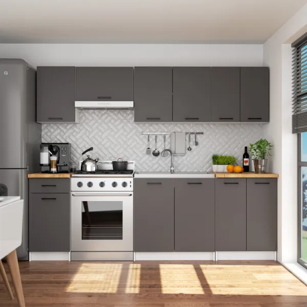 Ak furniture Kuchyňská skříňka OLIVIE II 40x85 cm matná bílá/matná grafitově šedá/dub přírodní